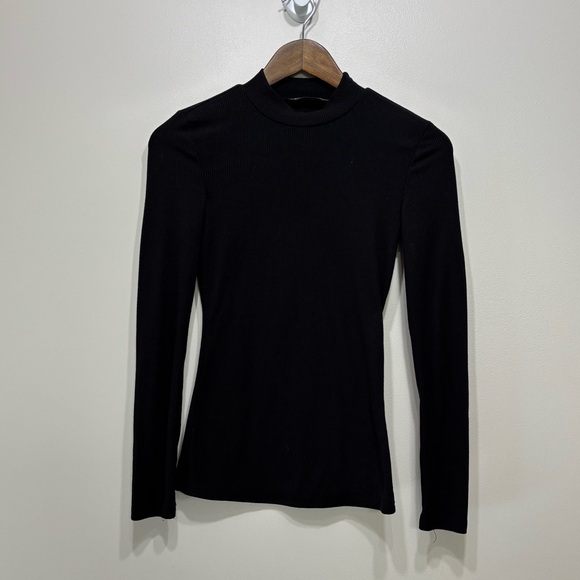 SHEIN Contemporary Classic Ribbed Long Sleeve Mock Neck Fitted Shirt Top Black - Picture 8 of 8
